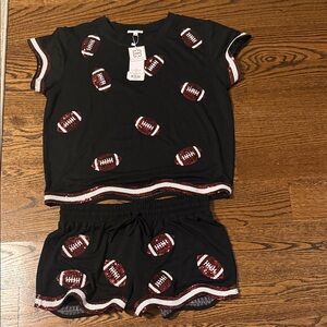 Football Print Black Short Sleeve Top